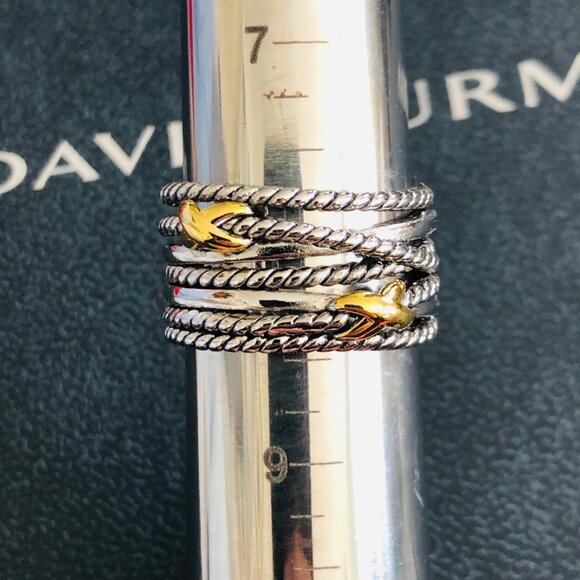 David Yurman Double X Crossover Ring with 18K Gold Size 8 DY Pouch Included - Picture 7 of 15